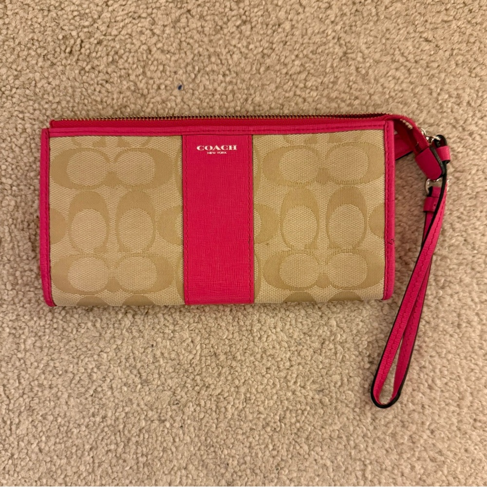 Authentic Coach Pink and Tan Wristlet